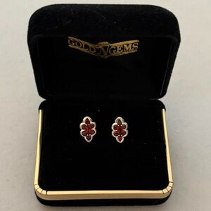 Vintage JLX 10k Solid White Gold Red Garnet Cluster Stud Earrings